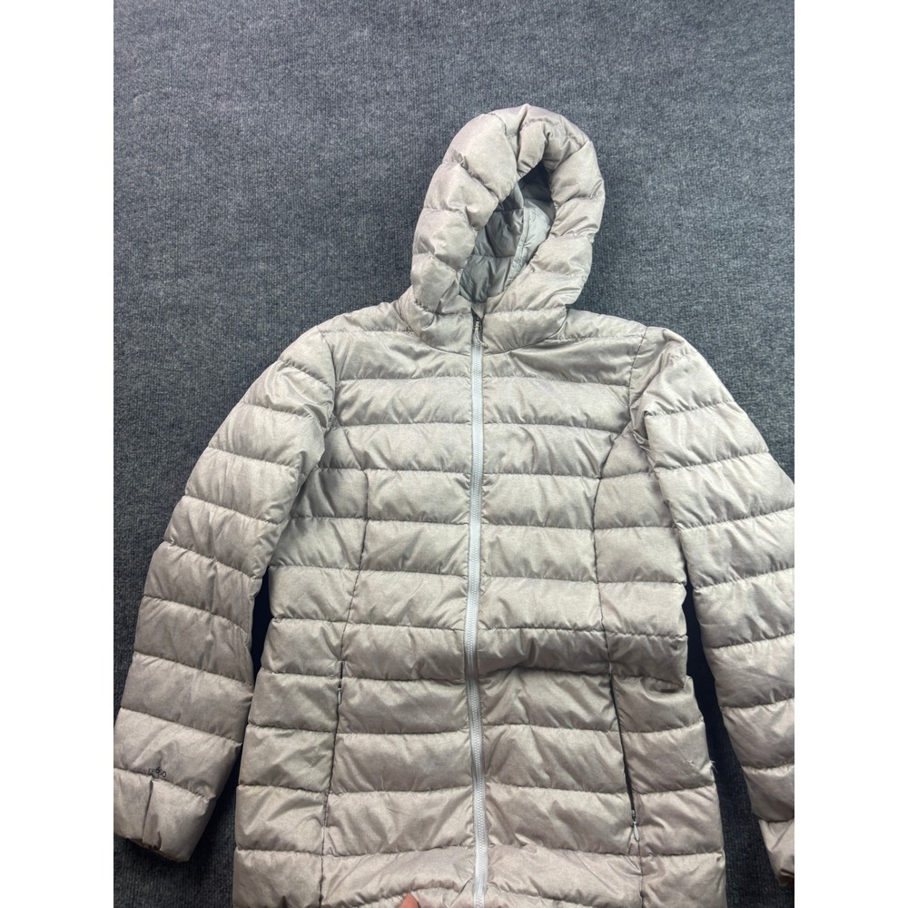 Eddie Bauer‎ Puffer Jacket Womens Medium Gray EB650 Down Hooded Full Zip Coat